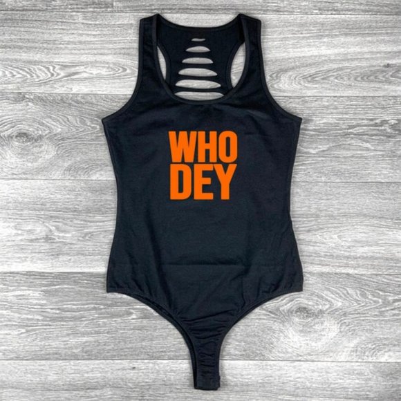 Hand Crafted Tops - Black Cincinnati Bengals WHO THEY Football Gameday Bodysuit GF/mom/mothers gift